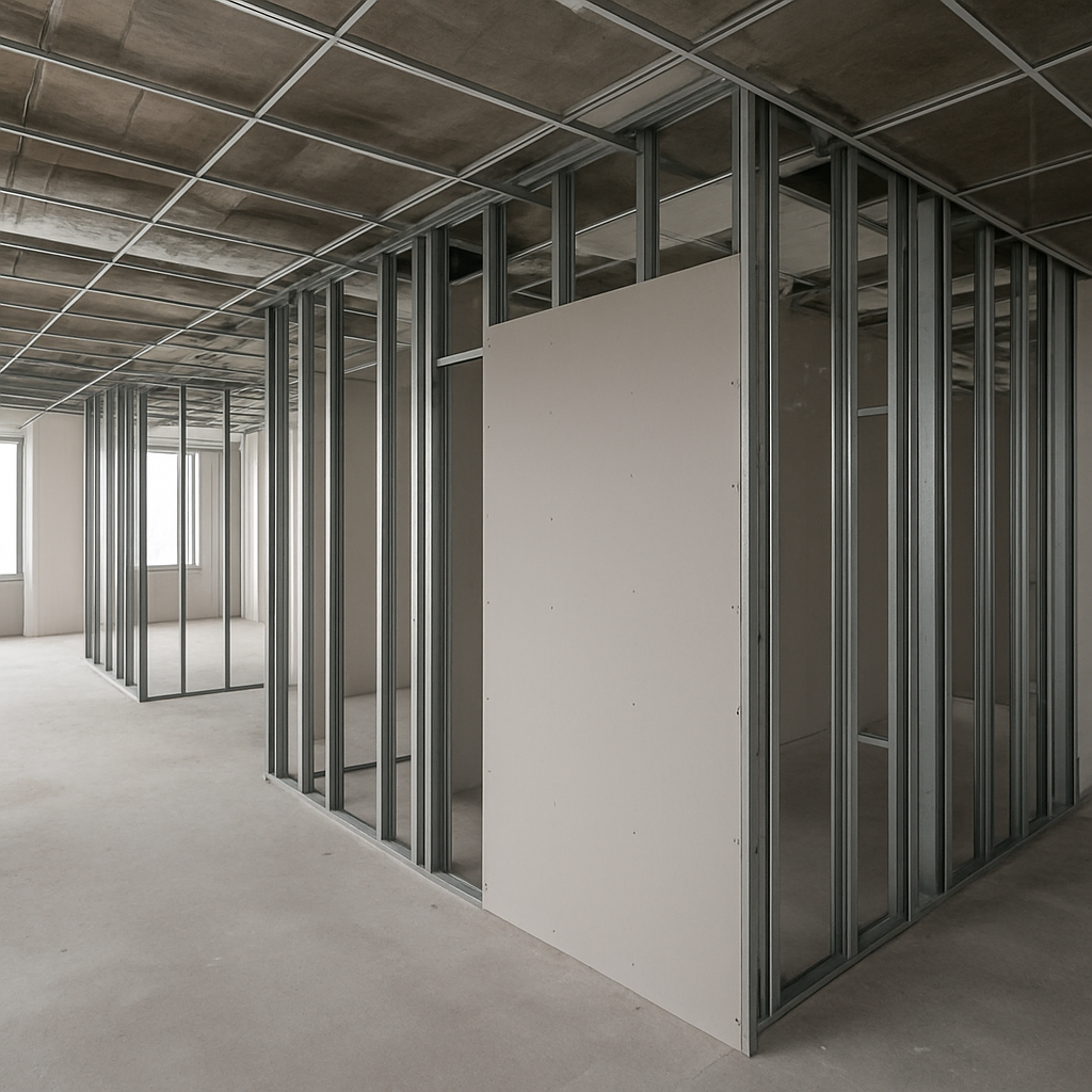 New gyprock partition walls in a commercial office fit-out