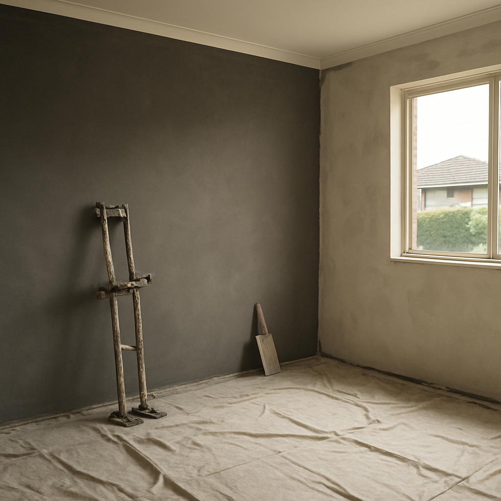 Freshly plastered walls in a residential home renovation in Melbourne